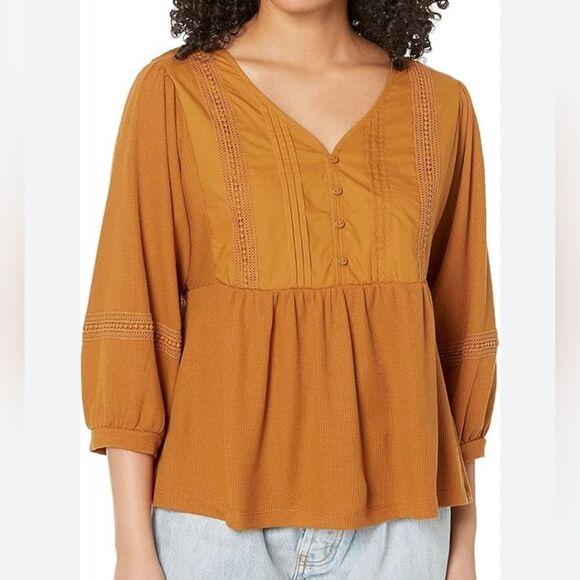 Zac & Rachel Tops - Zac & Rachel Yellow Puff Sleeve Ruched Blouse
